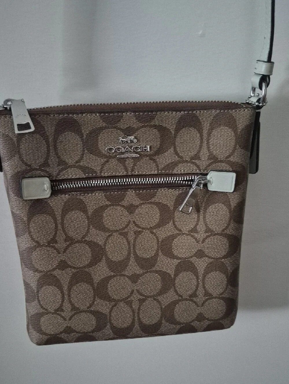 Coach Brown Signature Crossbody with Cream Strap
